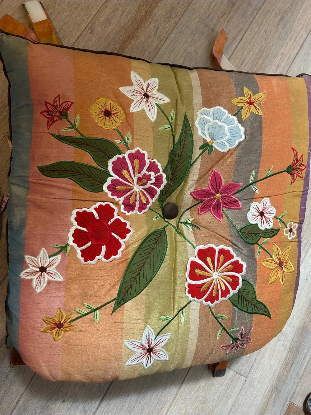 Set of 2 Pier 1 Embroidered 100% Dupioni Silk Seat Cushions
